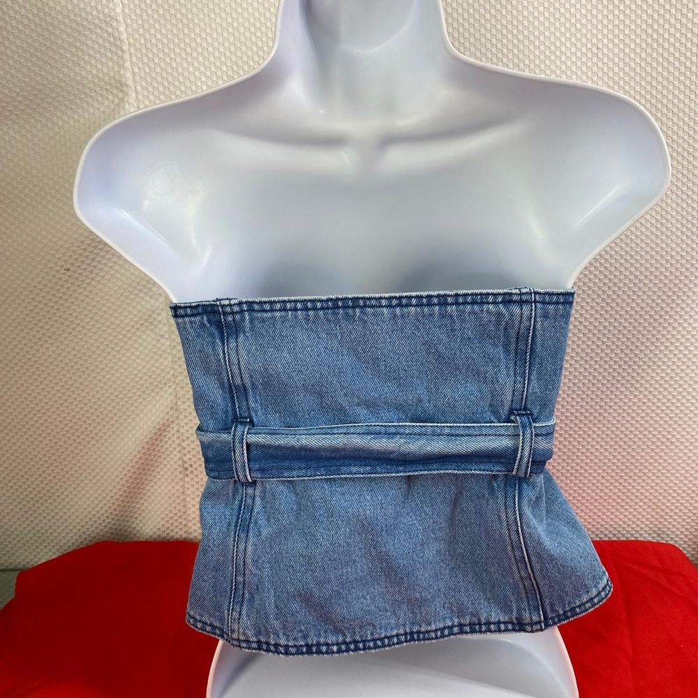 Zara Denim Strapless Peplum Top in Blue - Picture 4 of 10